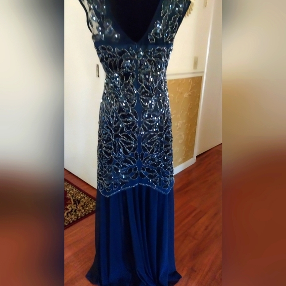 Adrianna Papell Navy Sequin Gown - Picture 8 of 10